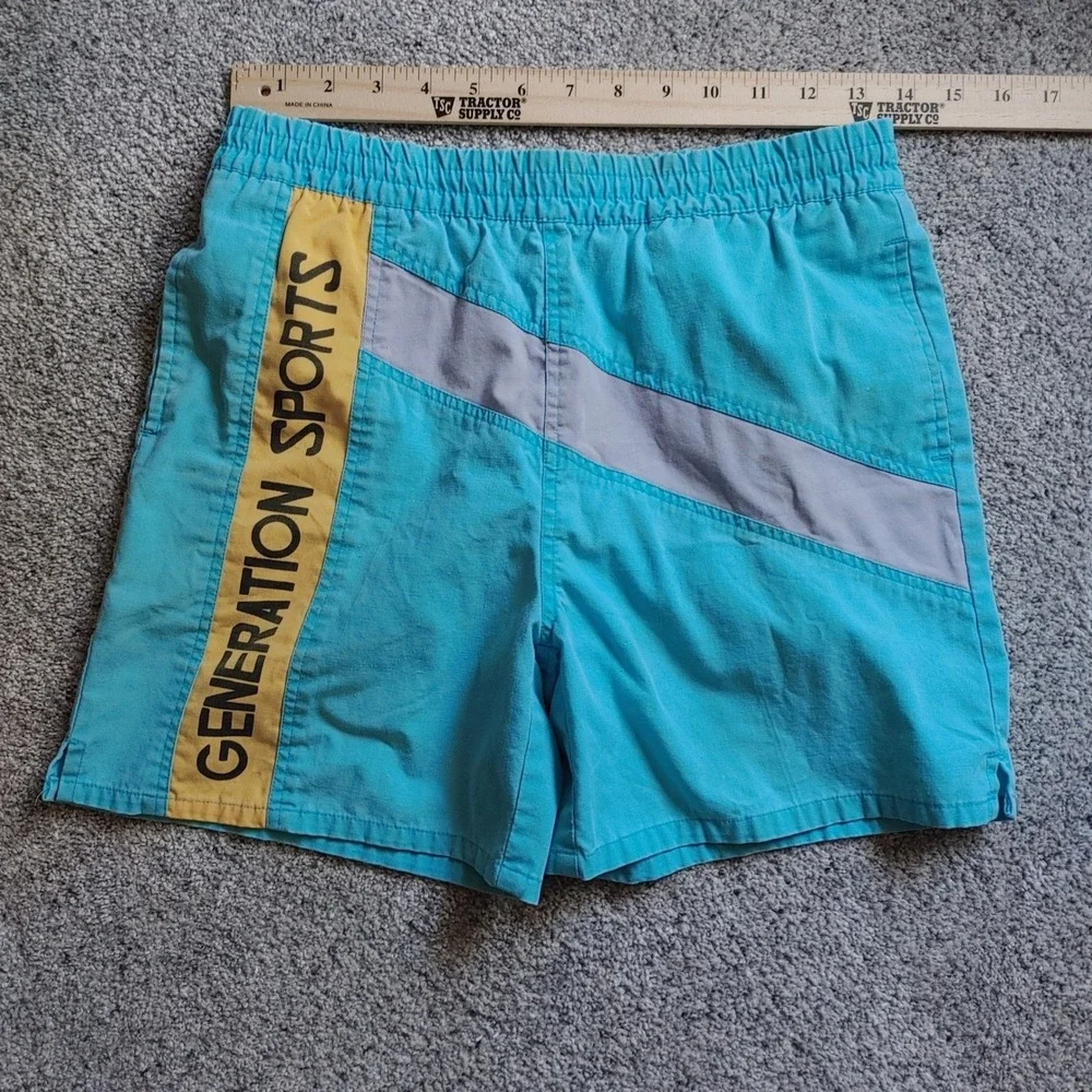 Vintage Generation One Sports Shorts Boys L 14-16 Turquoise Blue Colorblock